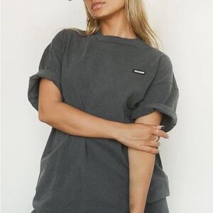 Joah Brown Women's Gray Oversized T-Shirt, One Size, 100% Cotton, Casual